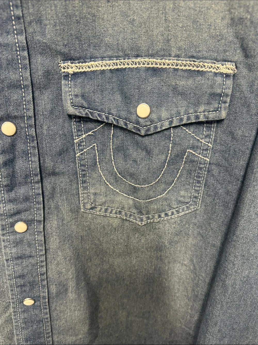 True Religion Men's Denim Western Shirt in Faded Blue